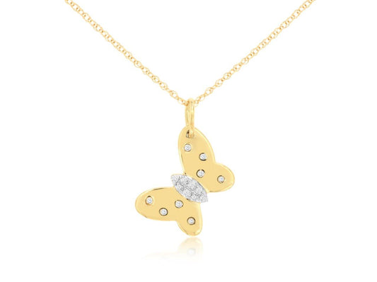 14k, Yellow Gold, .05 carat total weight Diamond Butterfly Necklace