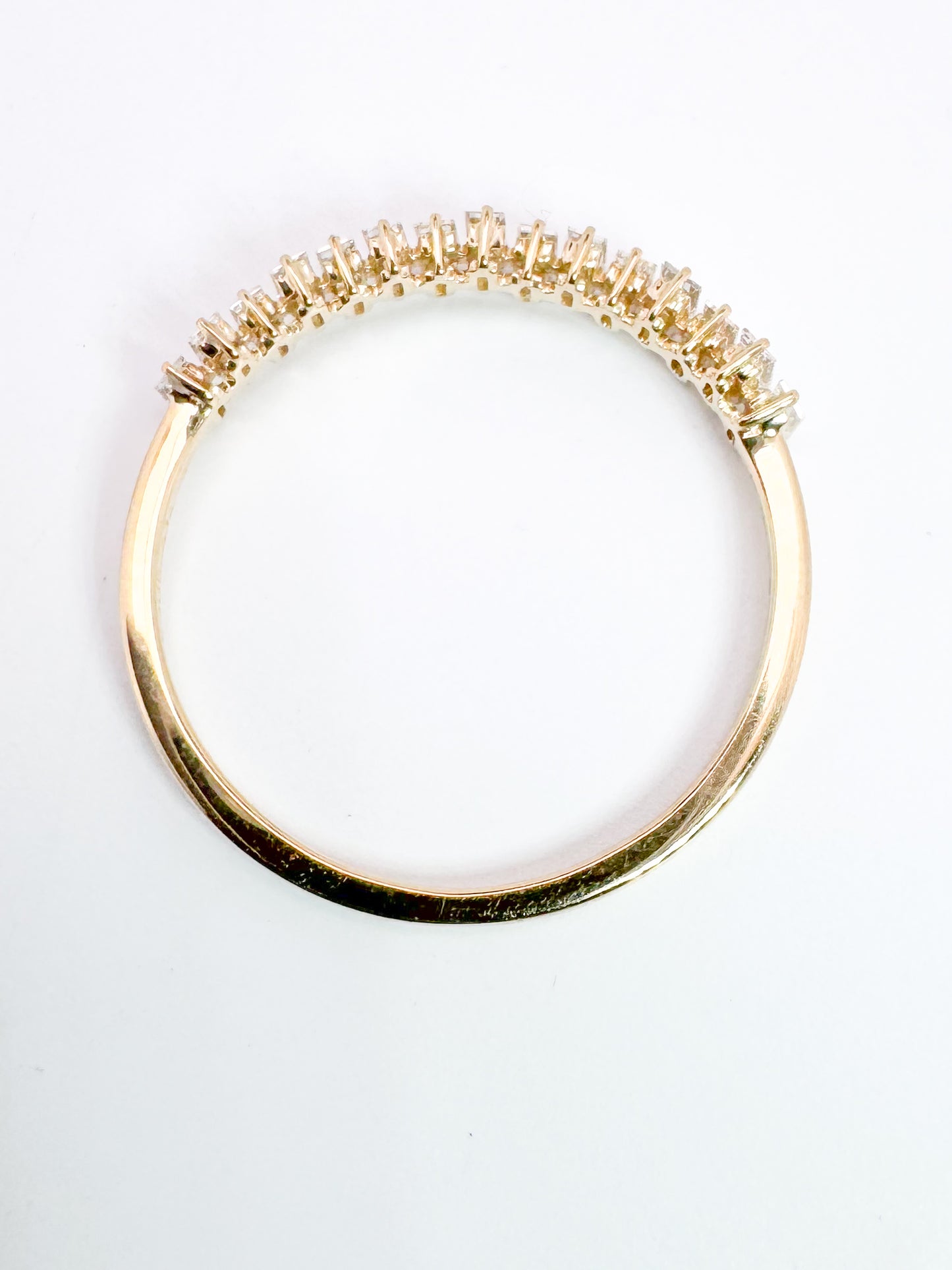 14K, Yellow gold, staggard baguette, natural diamond band.