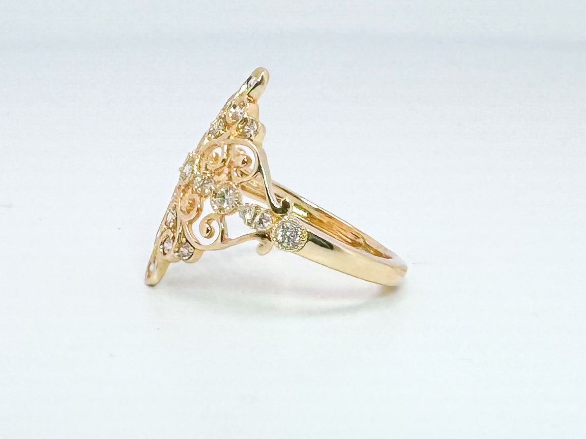 14k yellow open filigree diamond ring with .50 total carat weight
