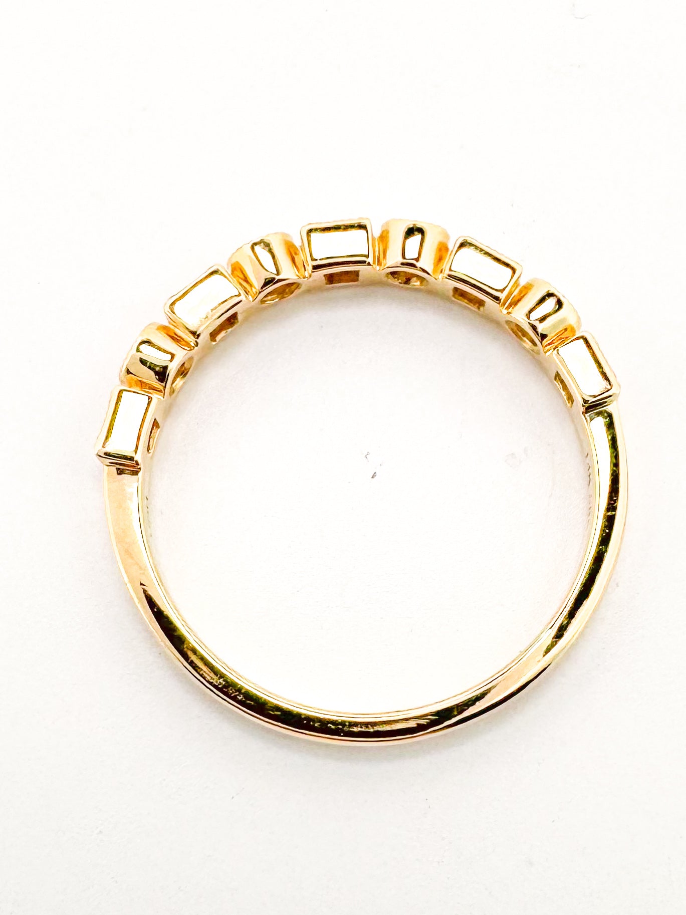 14k, yellow gold, natural princess cut and round brilliant diamond  band .30 carat total diamond weight.