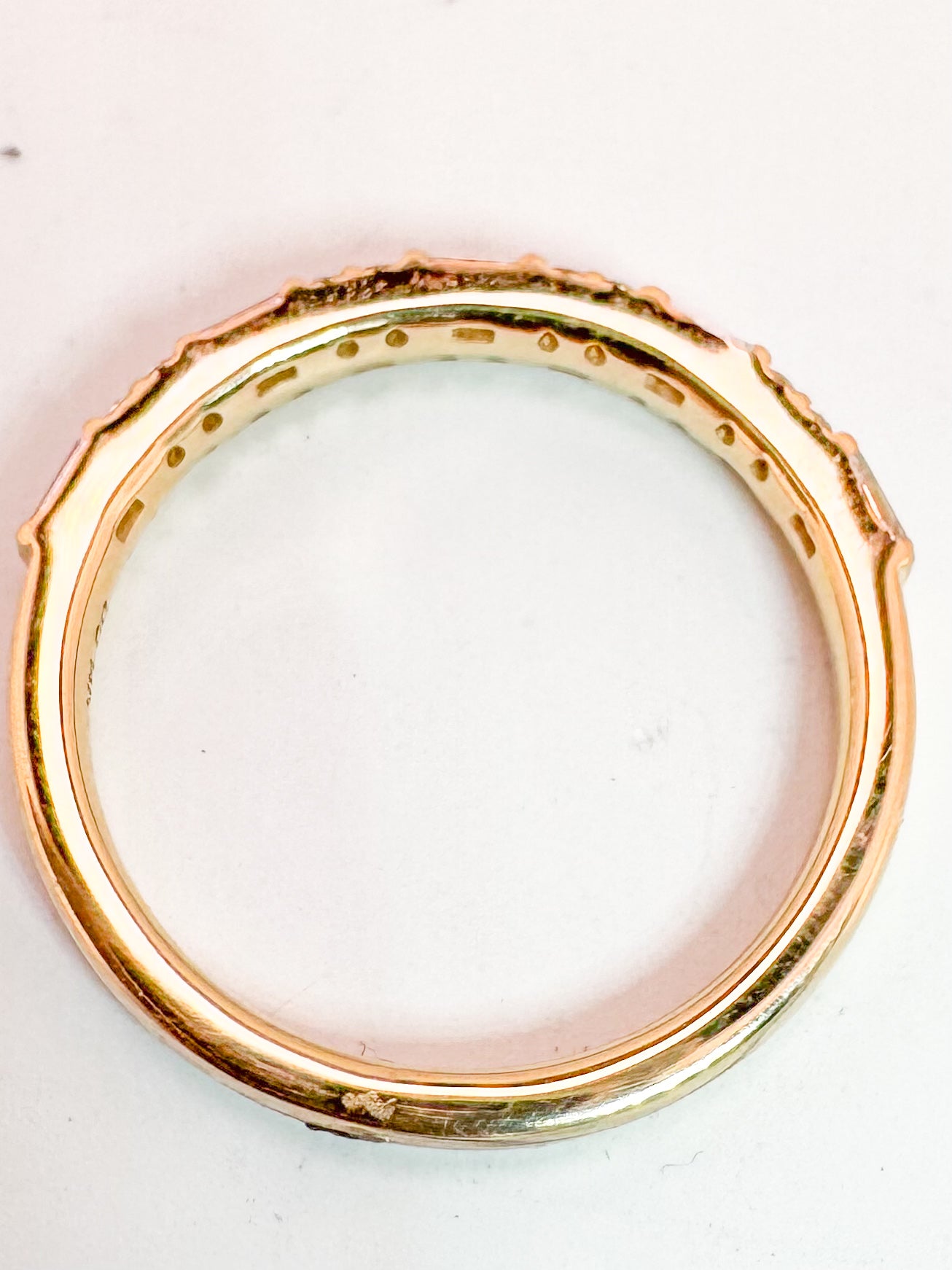 14K, Yellow gold, baguette and round brilliant natural diamond band. .43 ctw