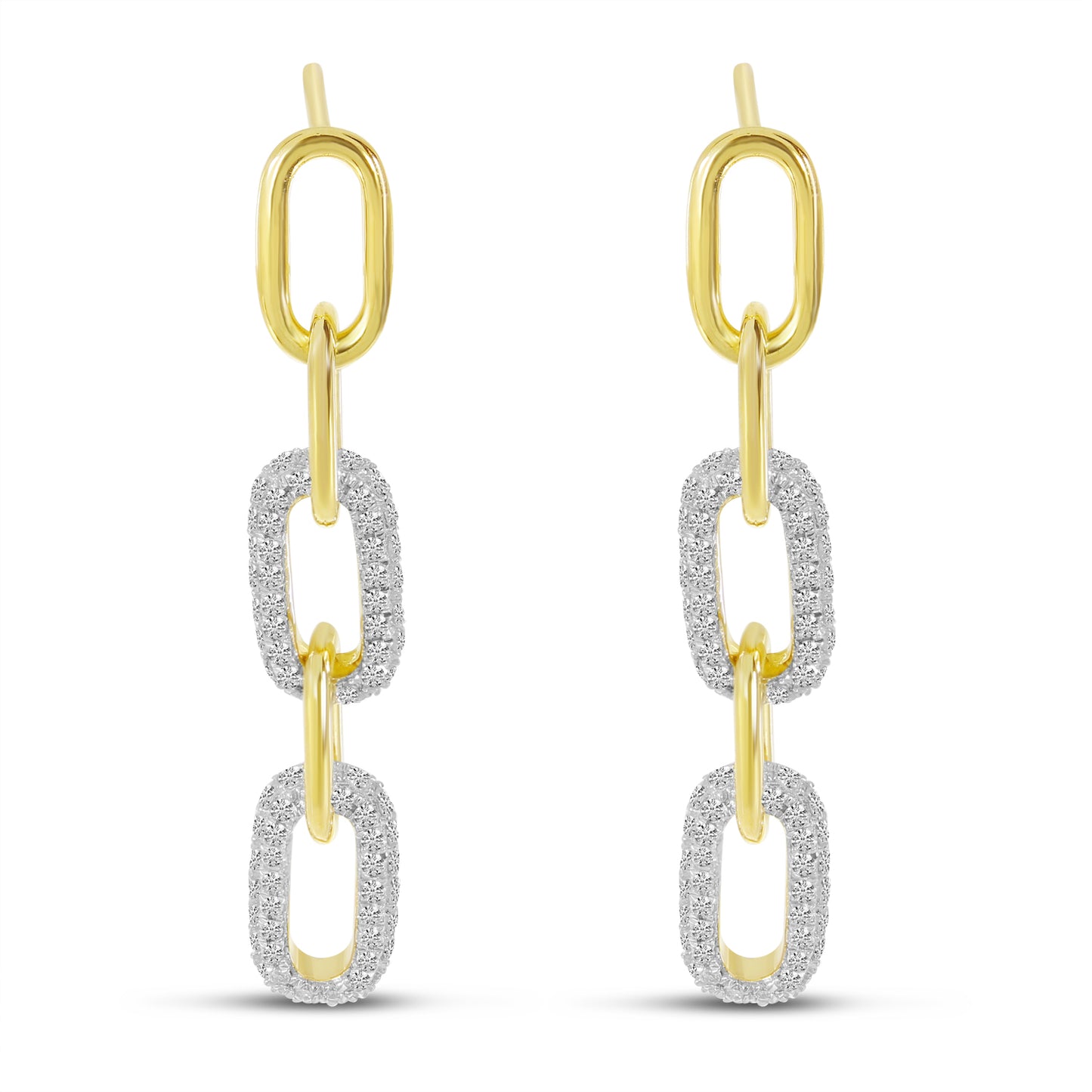 14k, two tone diamond dangle paper clip style earring,