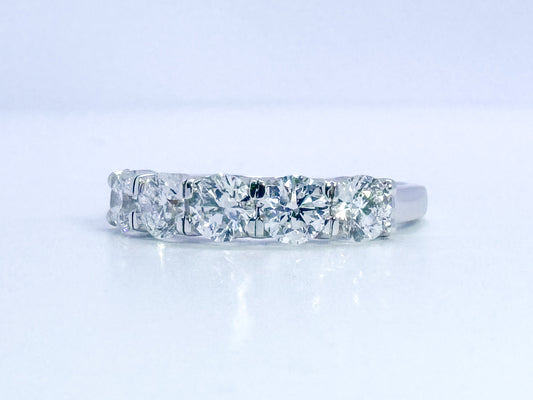 14K, white gold, 5 diamond band 1.50 diamond total weight. Lab grown