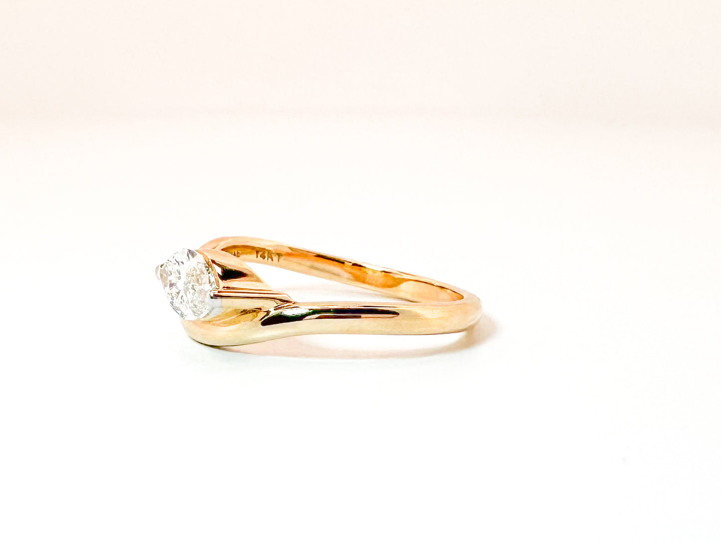 14K, .63 carat, lab grown marquise, diamond ring VS1 F