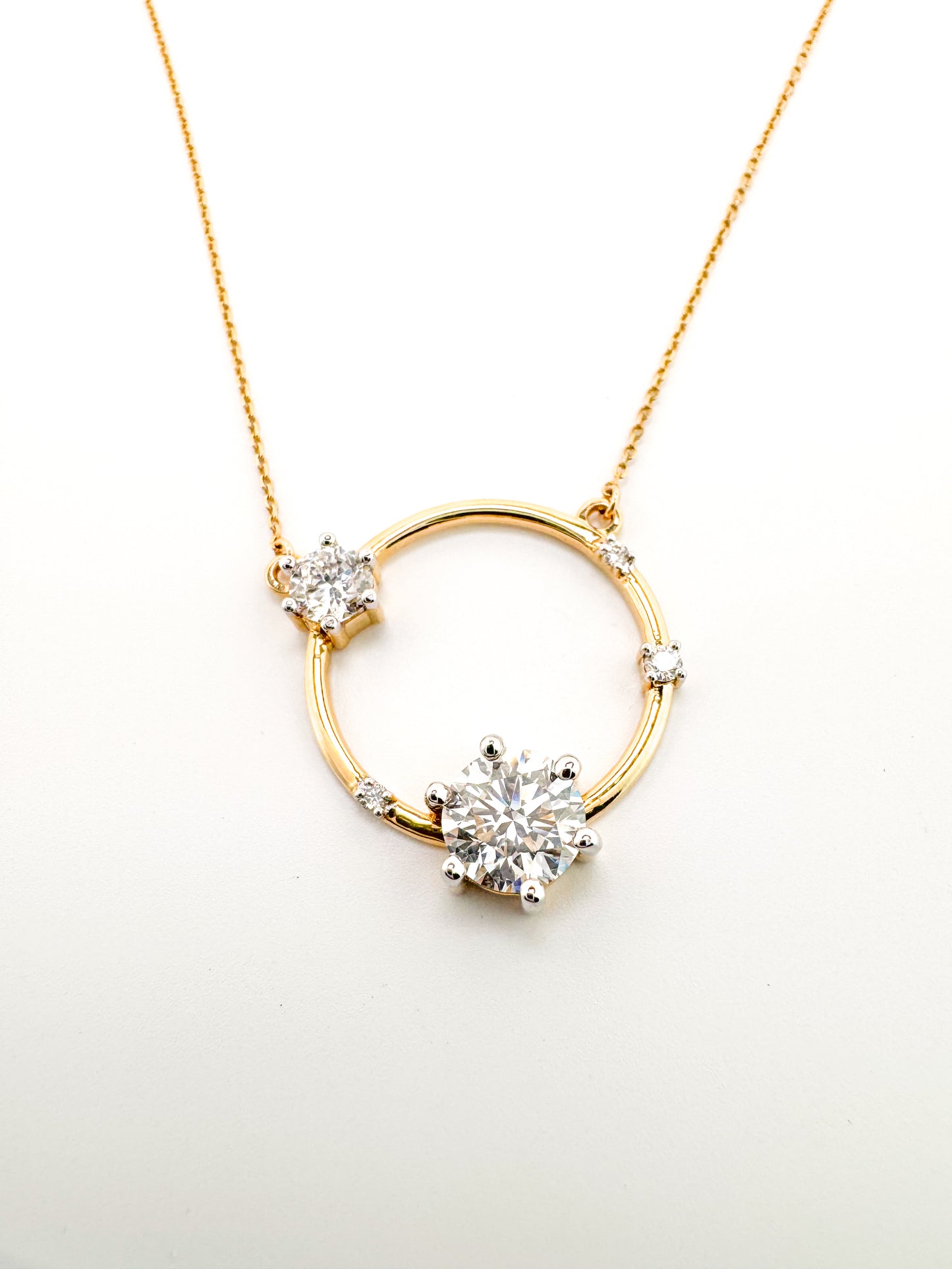 14K, Yellow gold, 1.60 diamond total weight circle pendant. Lab grown