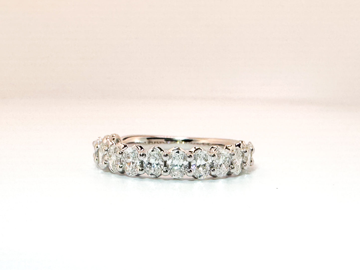 14K,White gold, natural oval diamond band. 1.30 carat total weight. VS F/G