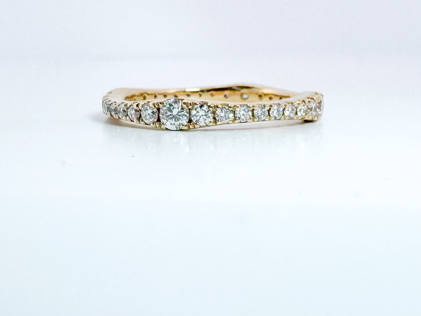 14k, Yellow gold, .75 diamond total weight, square shank eternity band.