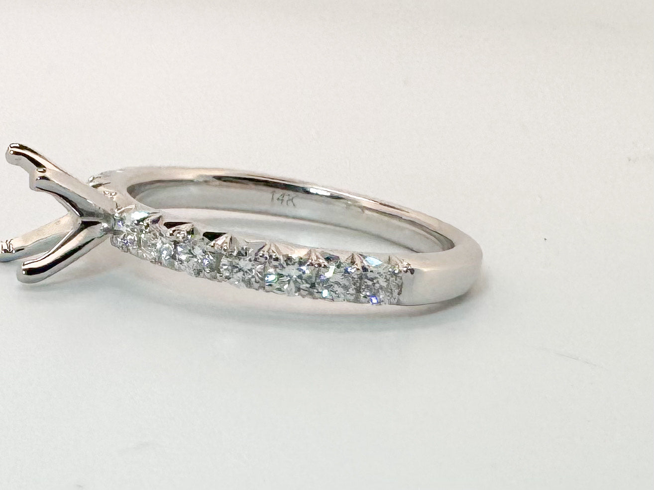 14K, White gold, .50 carat total weight,diamond engagment semi mount.