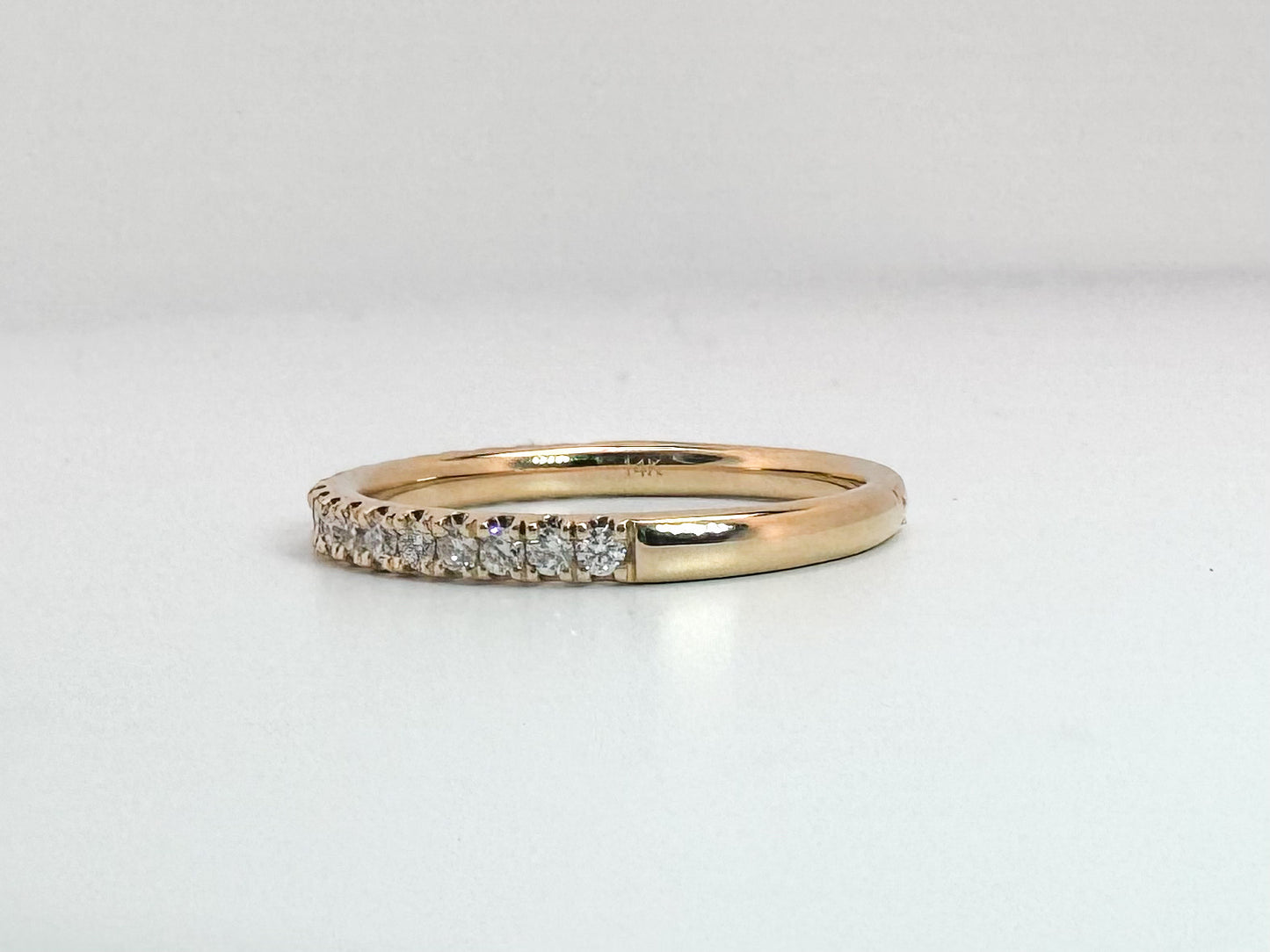 14k yellow gold .25 diamond total weight, french pave diamond wedding band.