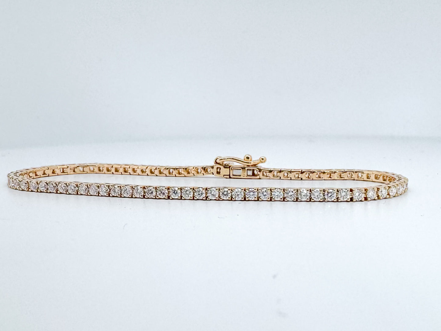 14K, yellow gold , 2.00 carat total weight, lab grown diamond tennis bracelet.