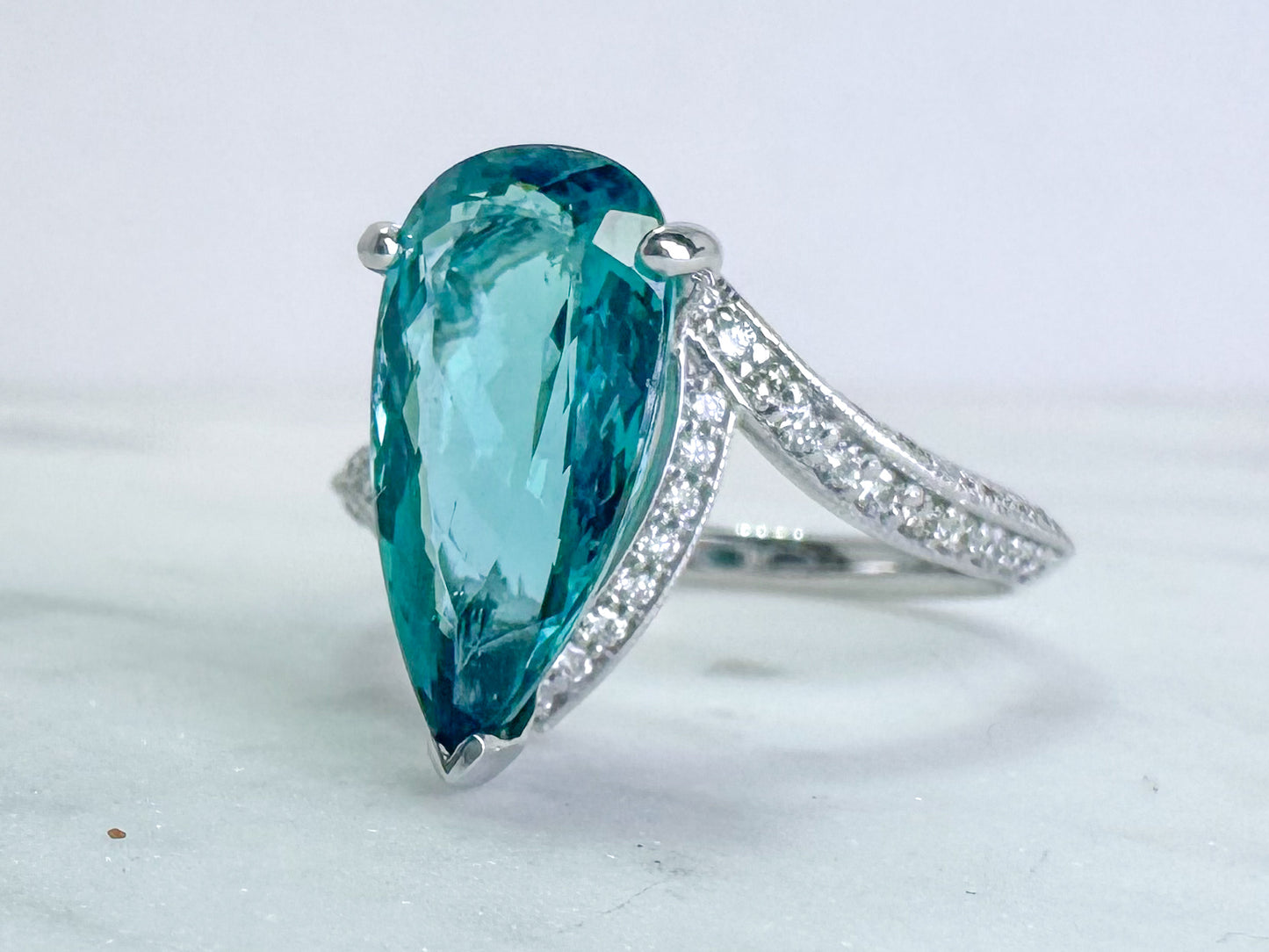 14k custom design tourmaline and diamond ring