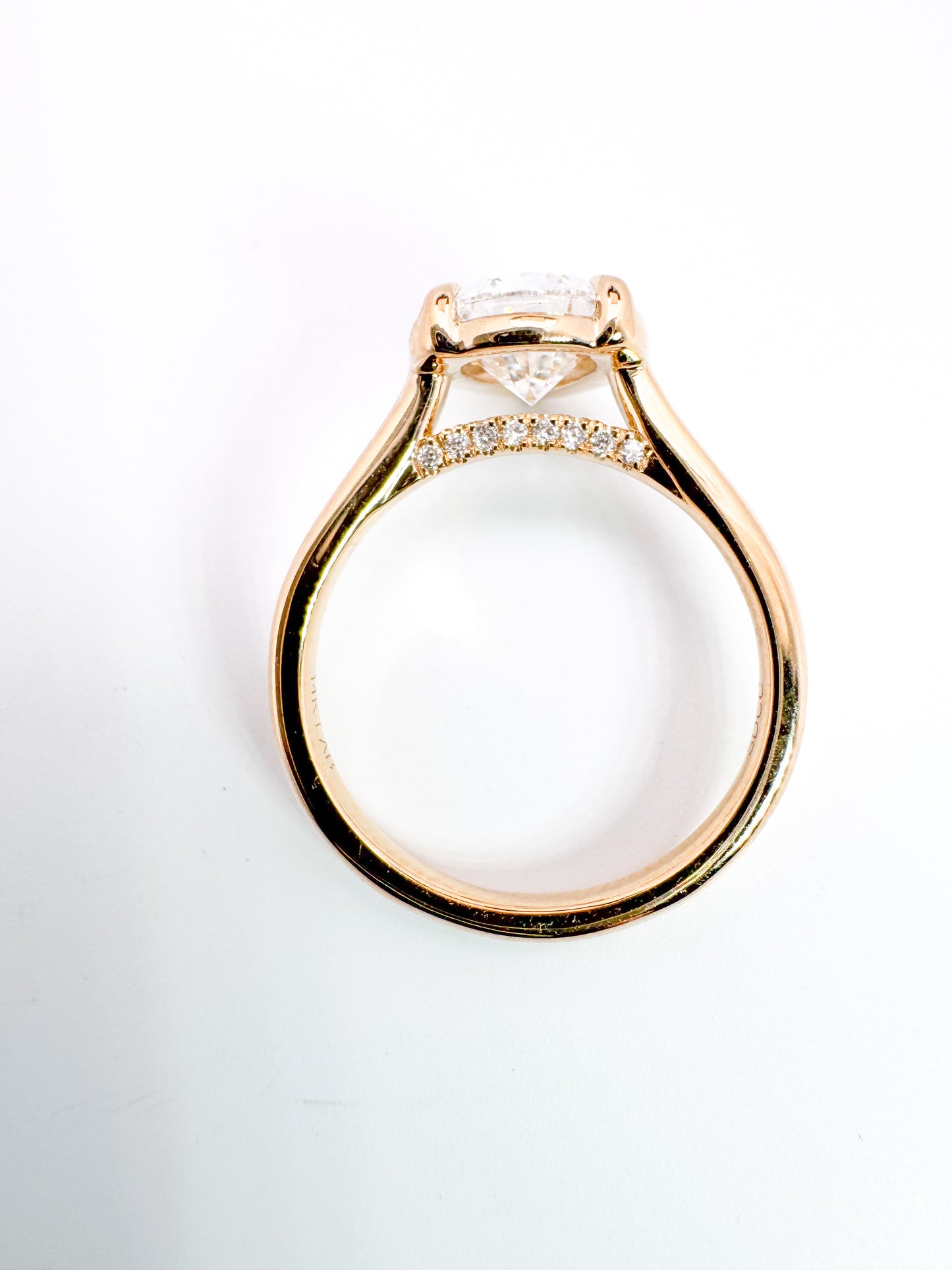14K, Yellow gold 2.01 VS1 F pear shaped lab grown diamond with .10 side diamonds. IGI certified