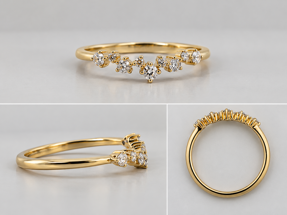 14K, Yellow gold, .20 diamond total weight, contour, sparkle, diamond band
