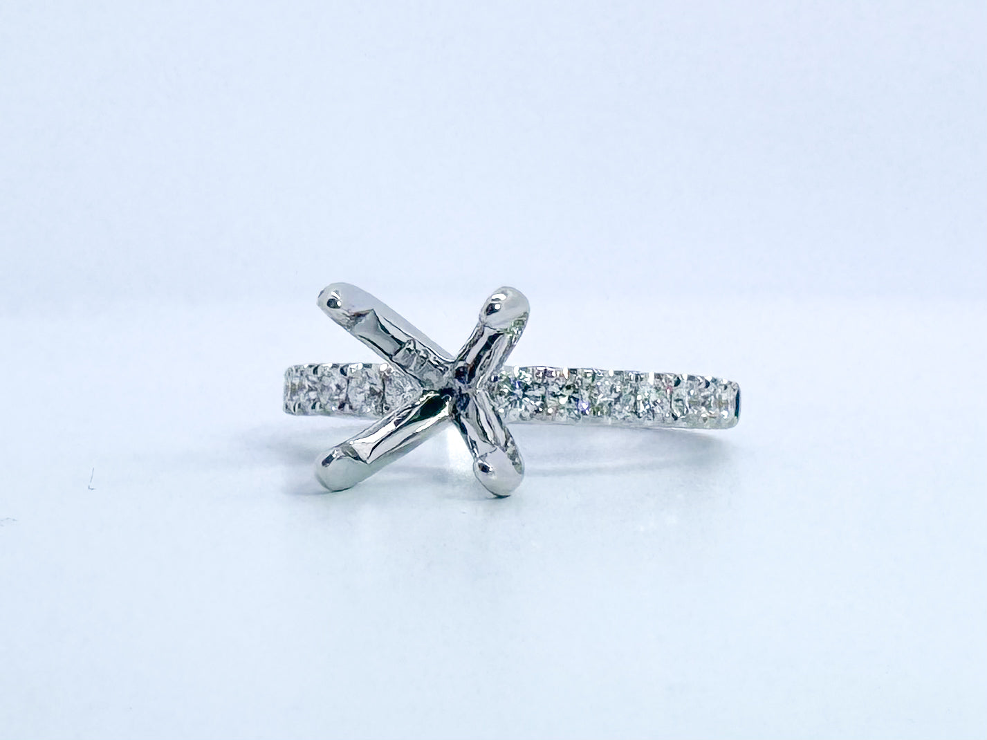 14K, white gold .40 carat total weight, natural diamond engagement ring for an 8mm stone.