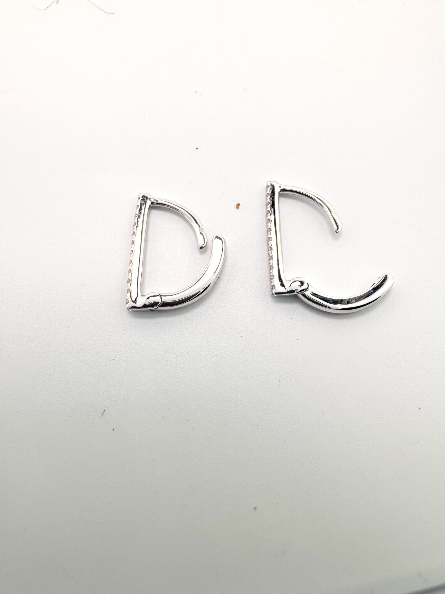 14K,White gold, .06 diamond total weight, bar, huggie style earring.