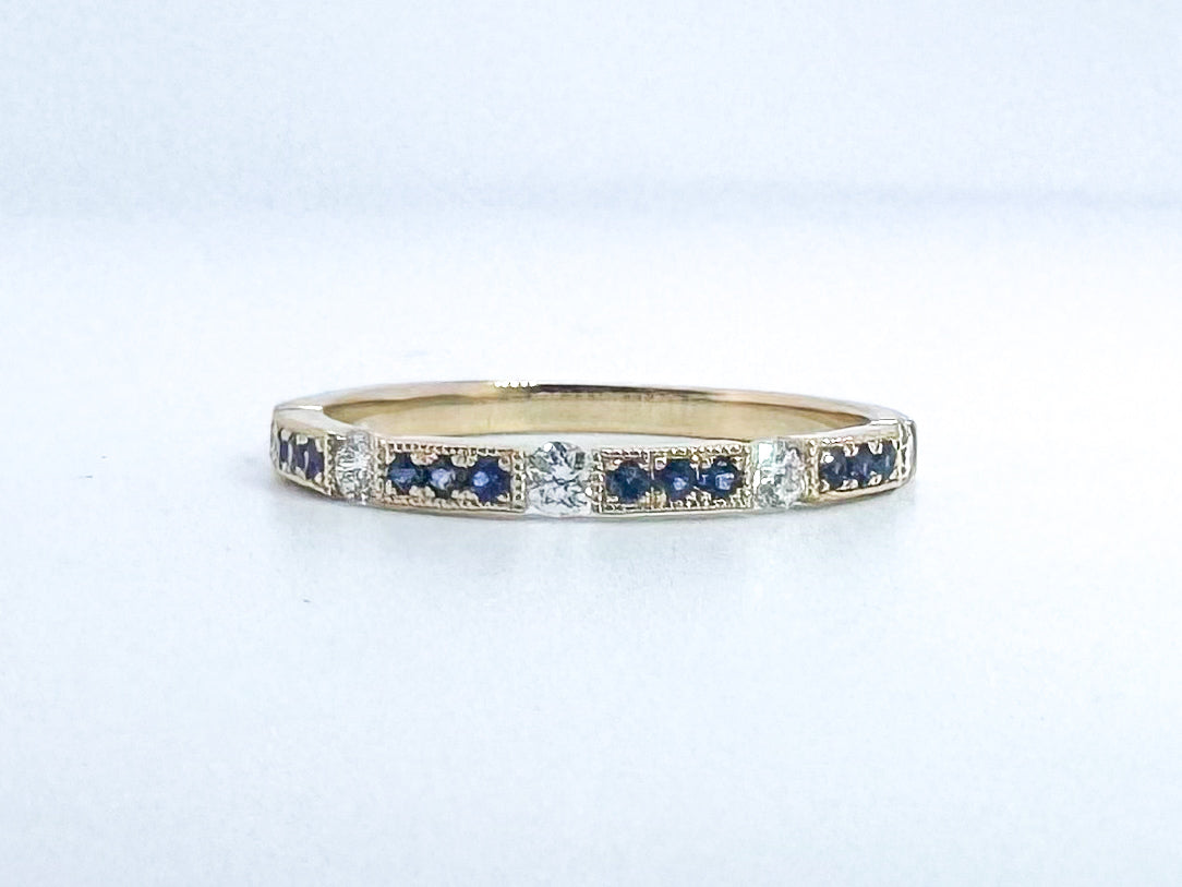 14k, yellow gold, sapphire and diamond band