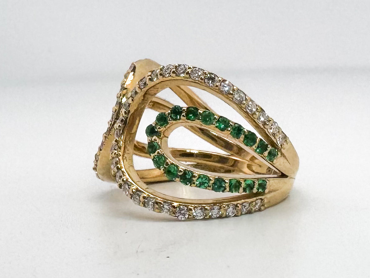 14KY Emerald and diamond fashion ring.