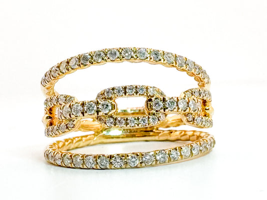 14K,Yellow gold three band link diamond ring. .51 diamond total weight