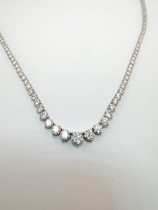 14K, white gold graduated lab grown riviera, diamond necklace. 7.30 carat total weight.
