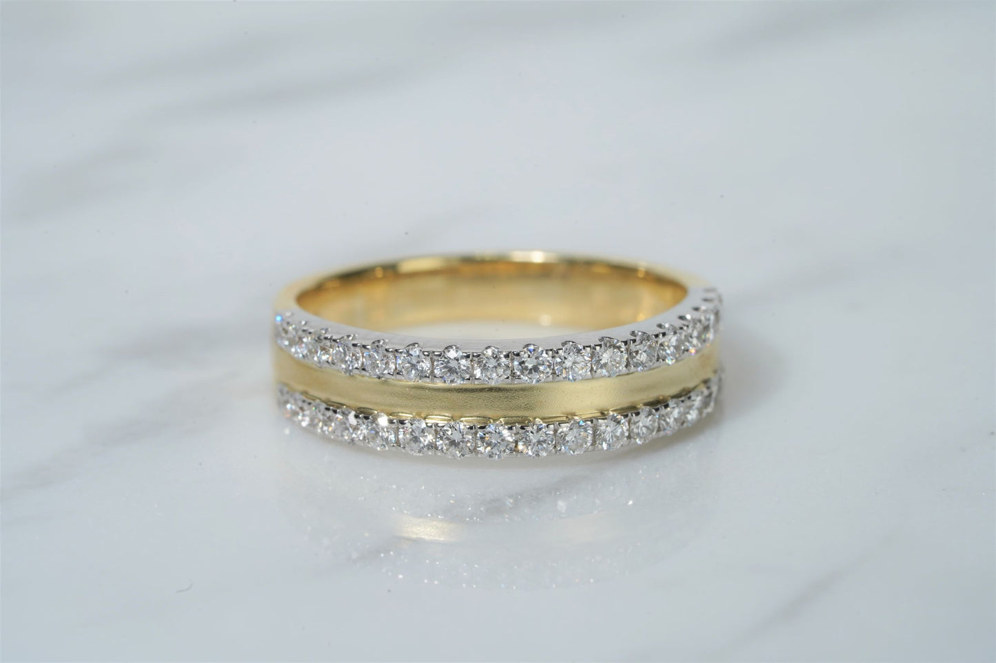 14k .58 ctw two tone double row band with satin finish