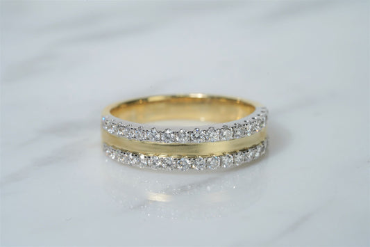 14k .58 ctw two tone double row band with satin finish