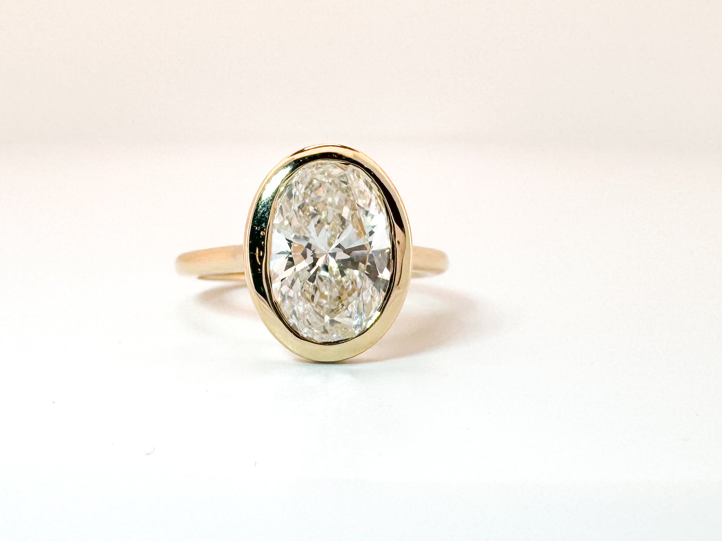 14K,yellow gold 3.03 carat, lab grown ,oval, diamond engagement ring. F VS1 IGI Certified