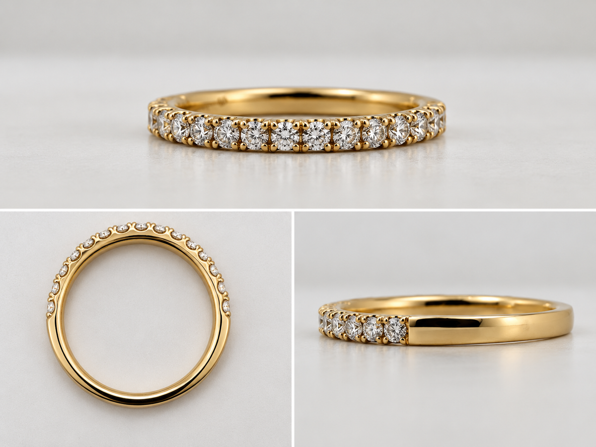 14k, Yellow gold, .34 diamond total weight, "U" Prong diamond band.