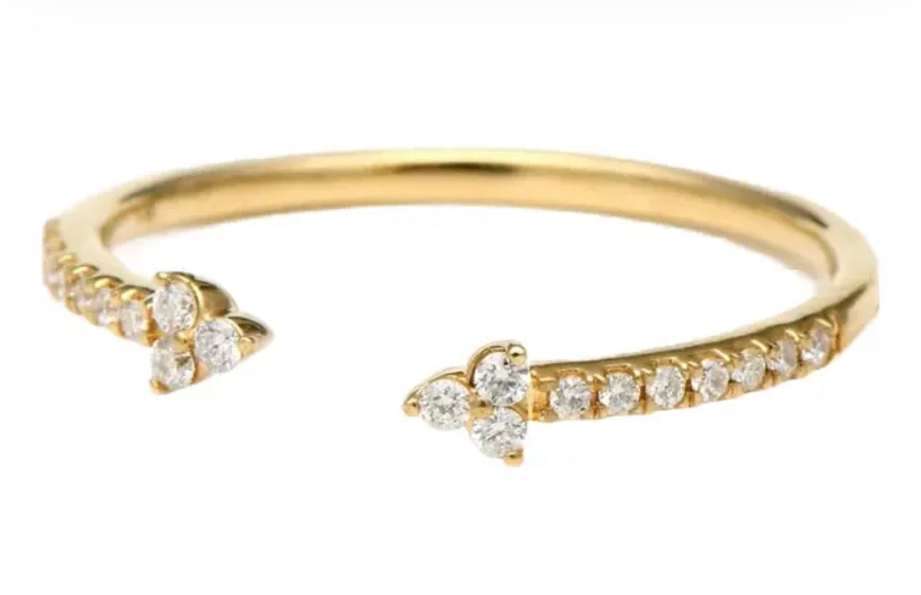 14k, Yellow gold, .14 diamond total weight, open concept ring.