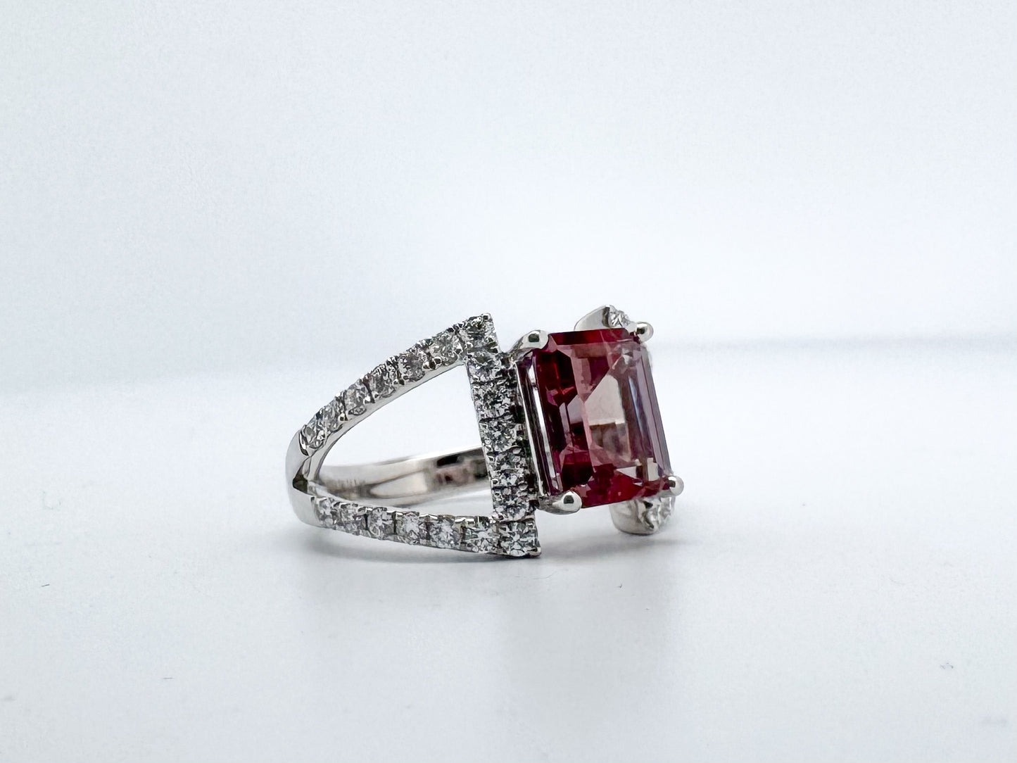 Platinum .74 carats of natural side diamonds. 2.82 carat, emerald cut created alexandrite.