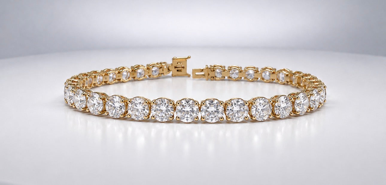 18k, yellow gold 17.06 carat SI1 G-H , Natural diamond tennis bracelet. GIA certified.