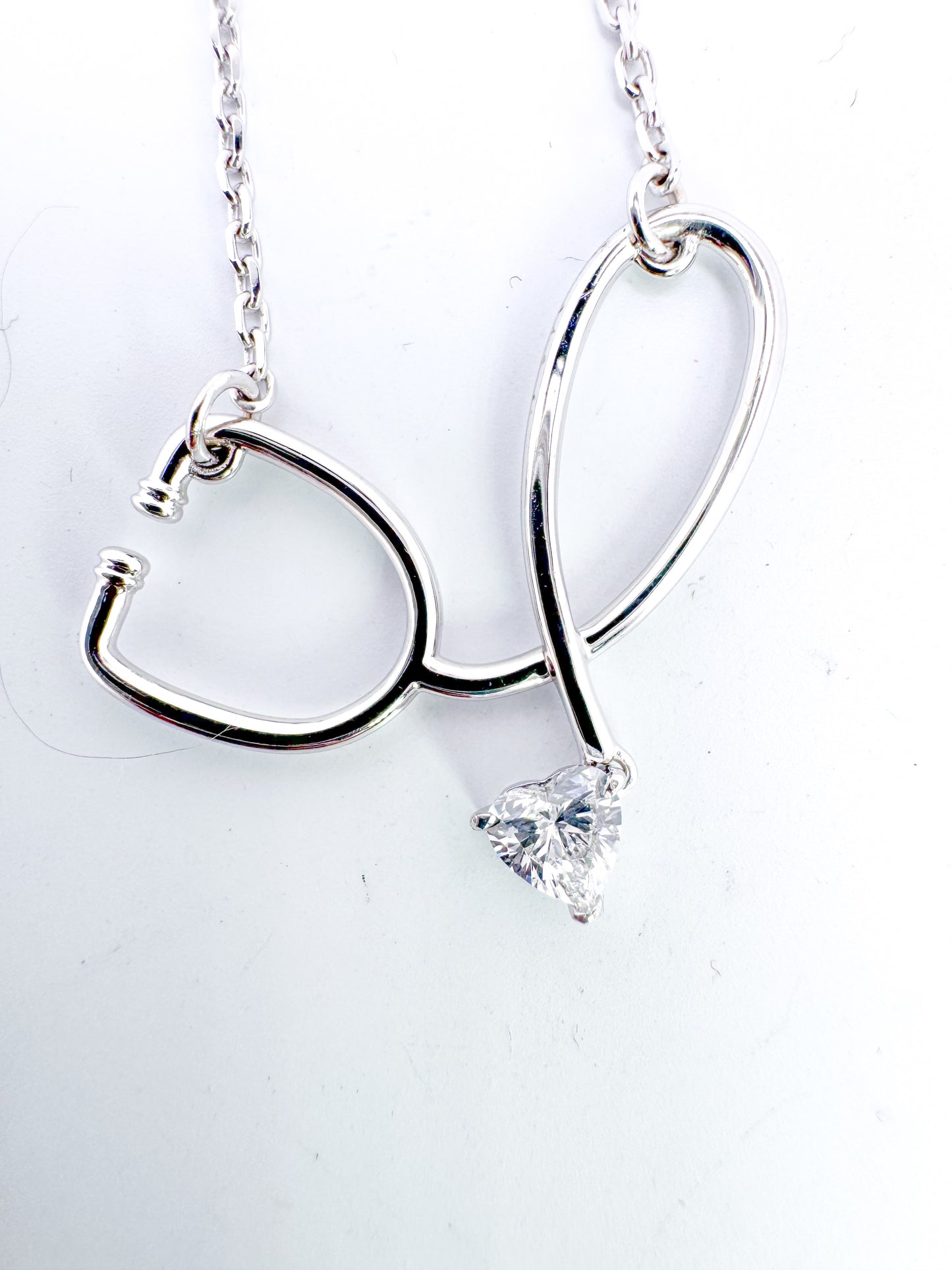 Custom Stethoscope Pendant with .22 heart shaped lab grown diamond