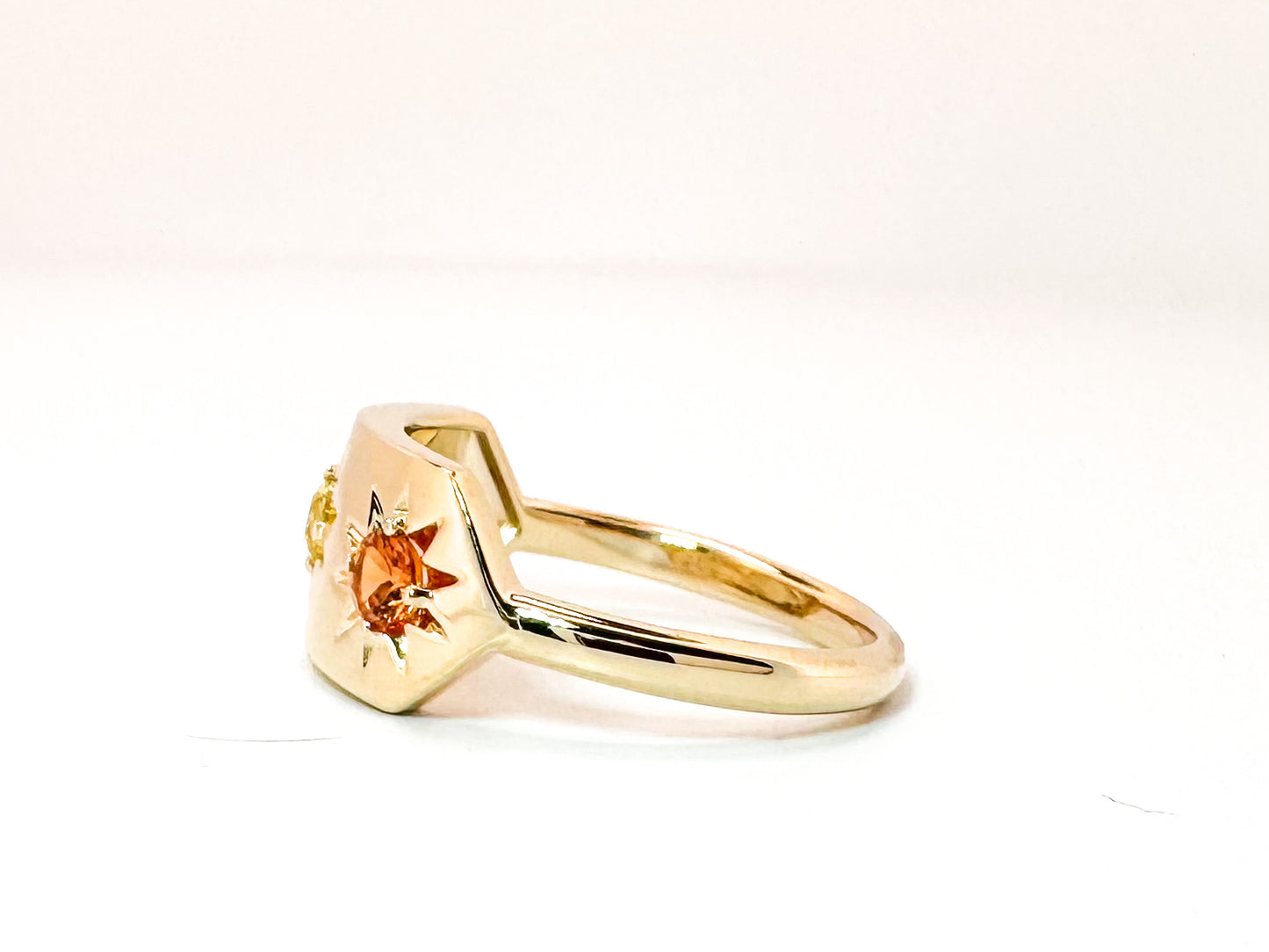 14K, yellow gold, .44 carat total weight, mulit color sapphire ring