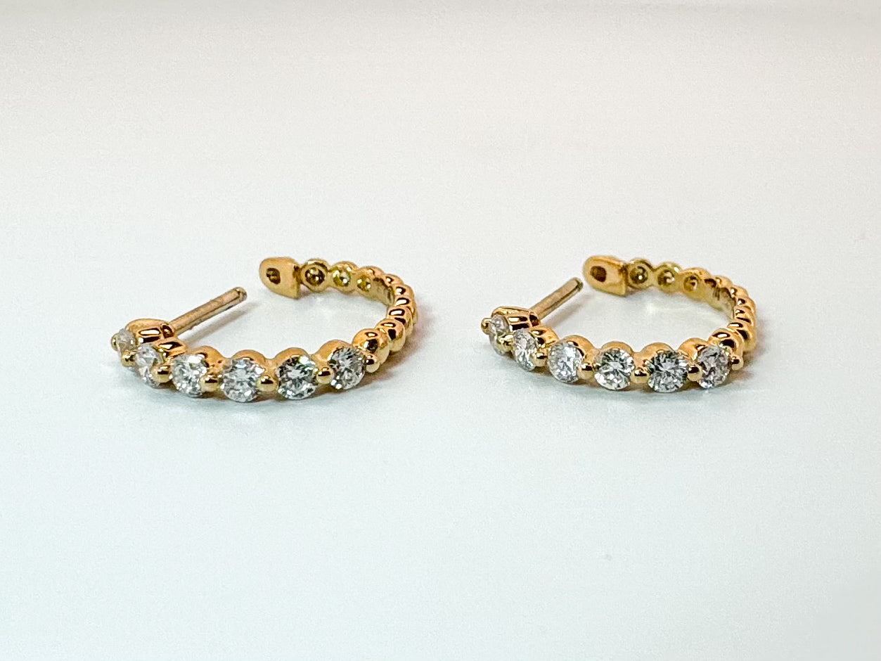 14K,Yellow gold, .38 diamnd total weight, huggie diamond hoop.