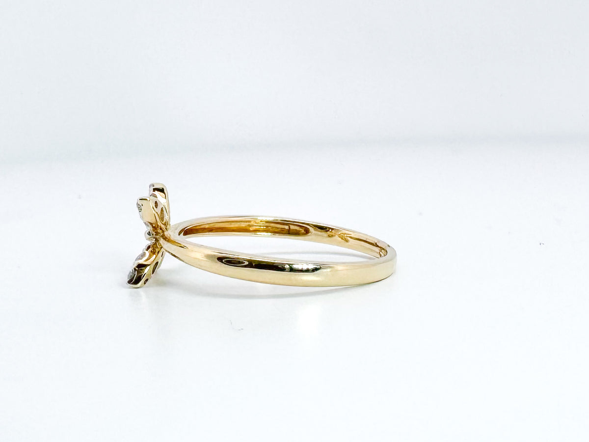 14K,Yellow gold .16 diamond total weight, butterfly ring.