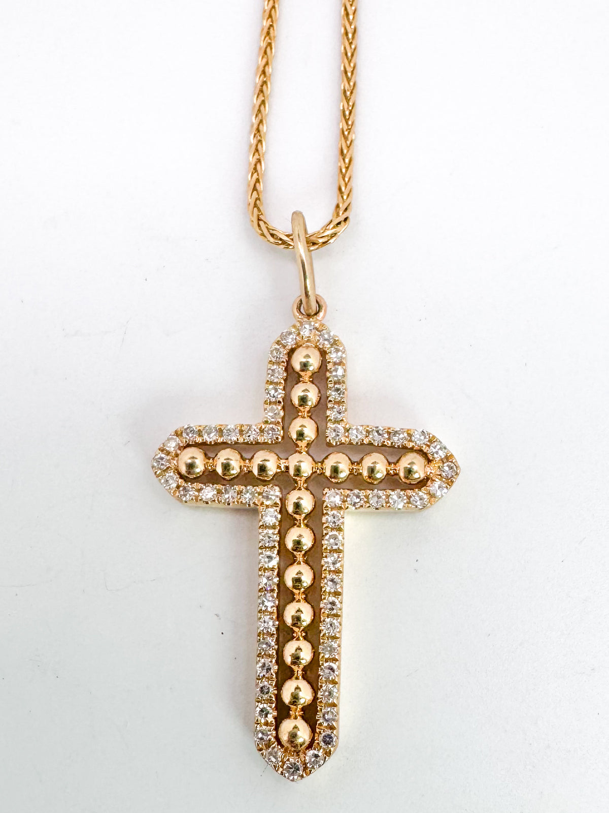 Diamond cross on a Diamond cut, wheat chain
