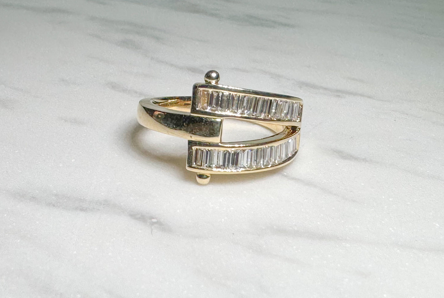 14k yellow gold baguette diamond fashion ring