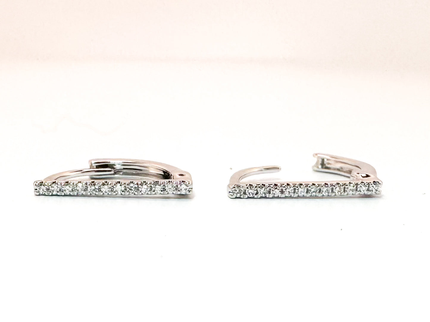 14K,White gold, .06 diamond total weight, bar, huggie style earring.