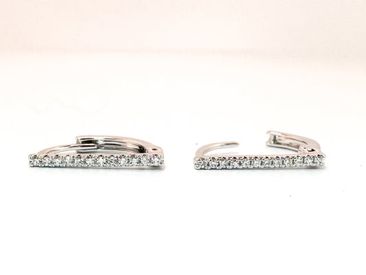 14K,White gold, .06 diamond total weight, bar, huggie style earring.
