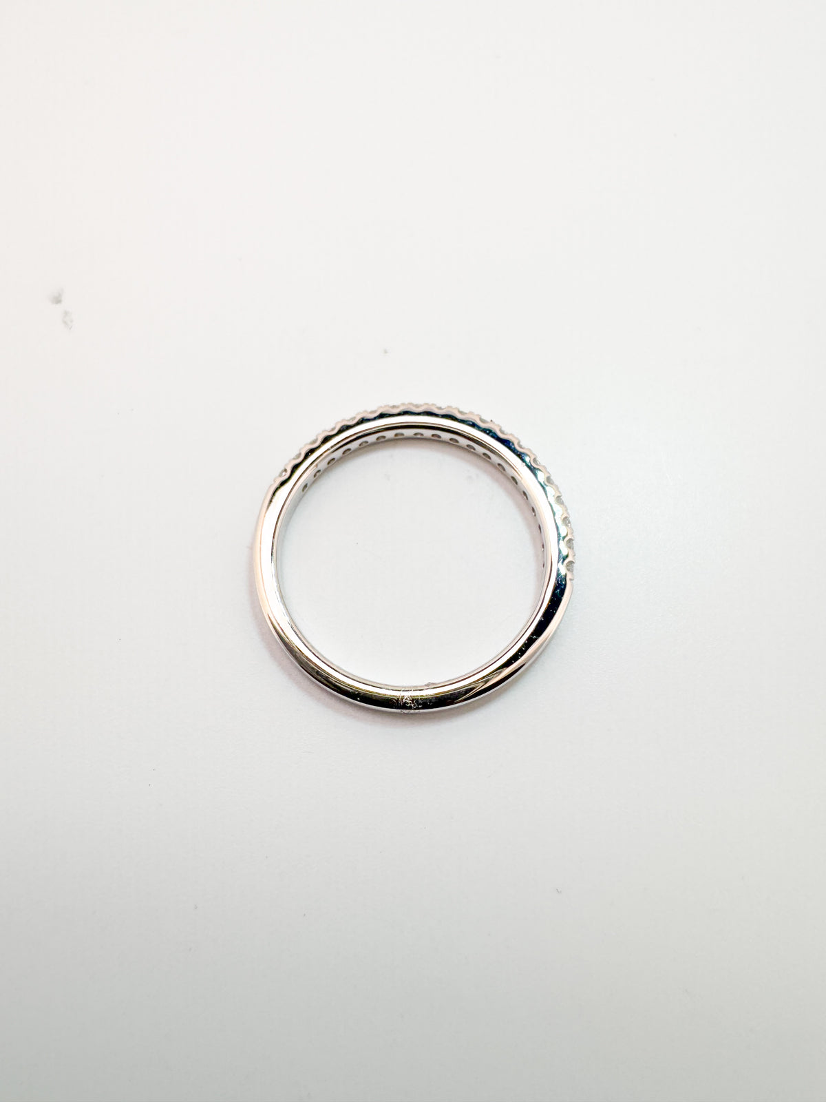 14K, white gold, .21 carat, lab grown diamond wedding band.