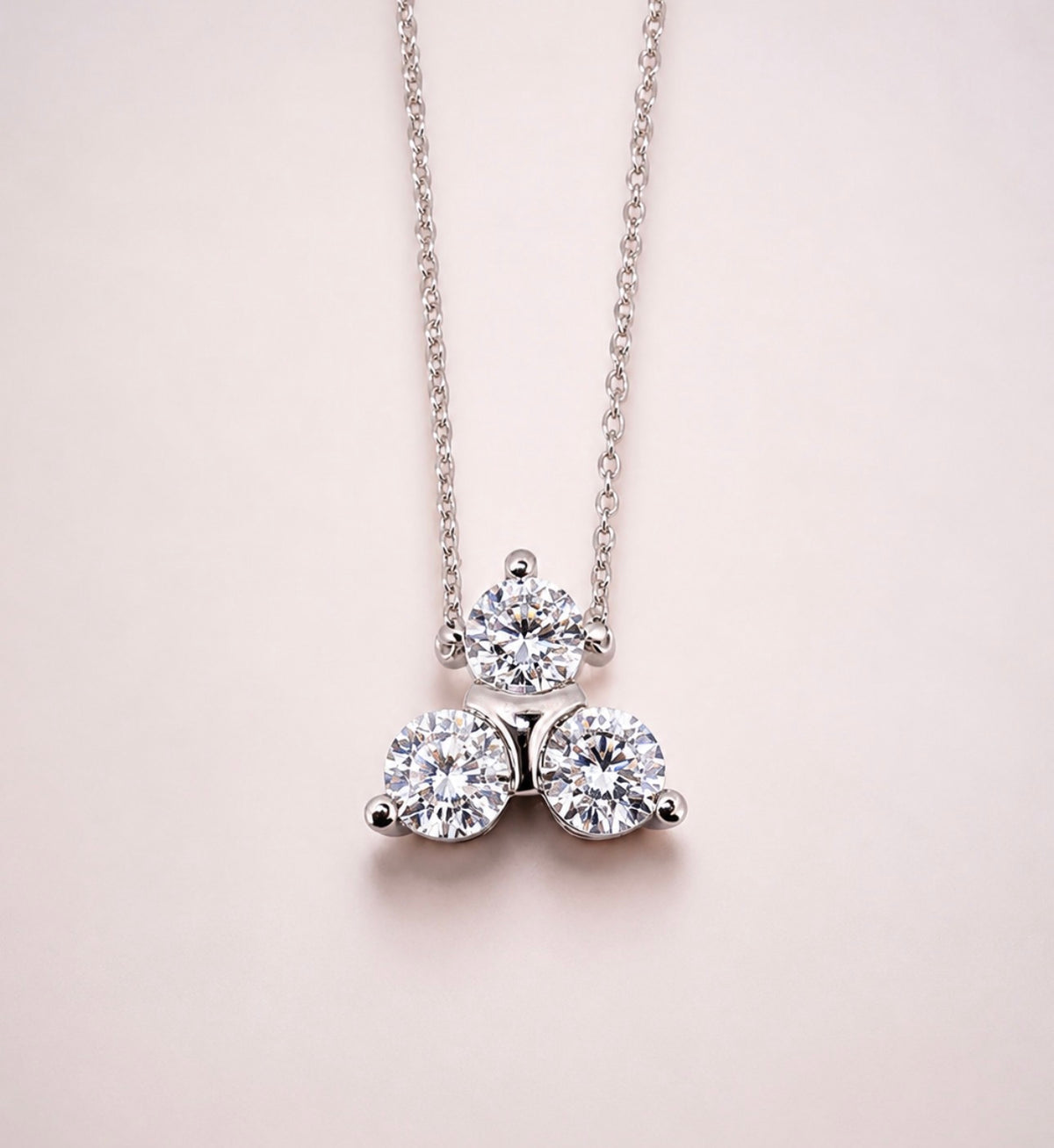 14K, white gold, three diamond pendant. 1.00 carat total wieight., Lab Grown