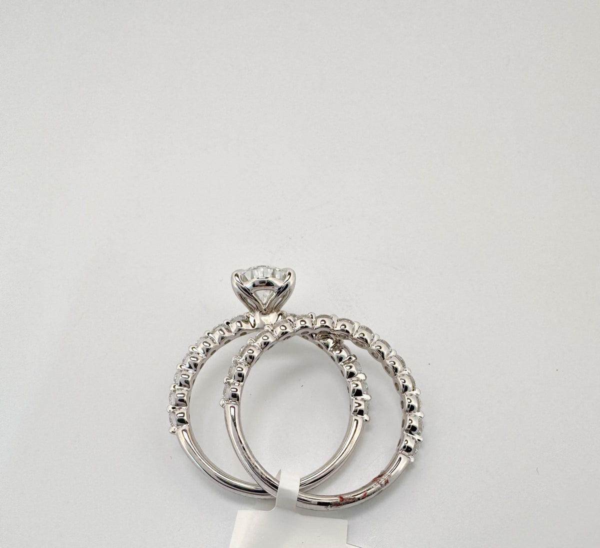 14k, White gold, lab diamond engement ring. 1.23 Pear shaed center with .72 side diamonds.