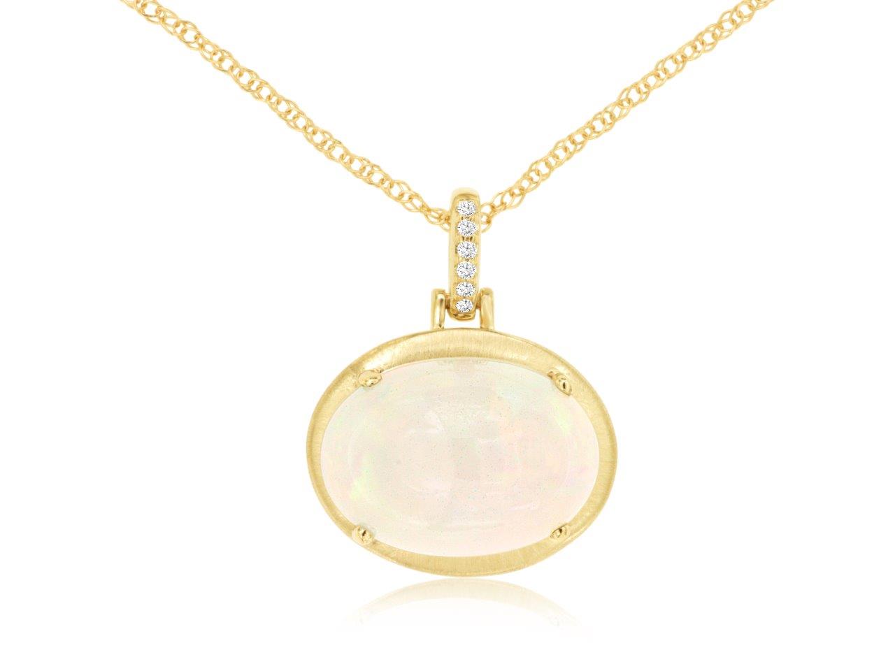 14k, Yellow Gold, 3.60 carat Opal, .03 carat total weight Opal & Diamnd Necklace