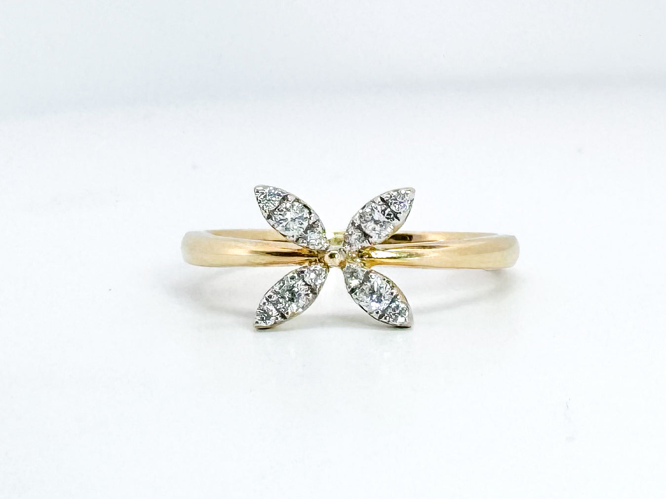 14K,Yellow gold .16 diamond total weight, butterfly ring.