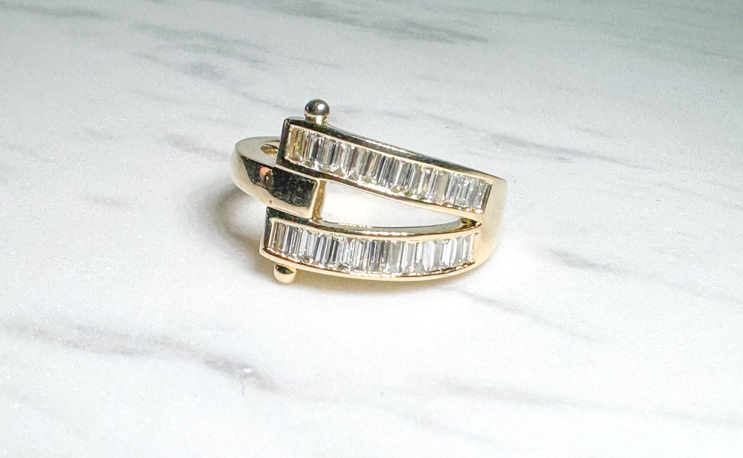 14k yellow gold baguette diamond fashion ring