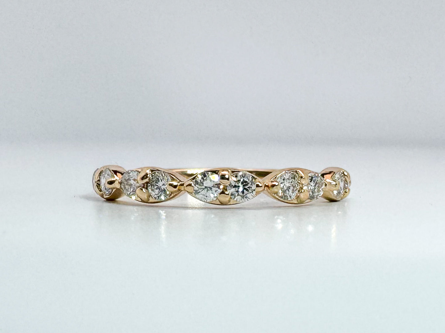 14K, yellow gold,.40 diamond total weight, scalloped band.
