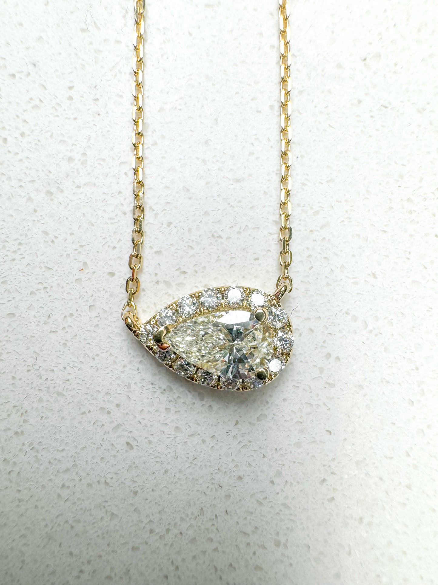 Custom Pear and Diamond Halo Pendant