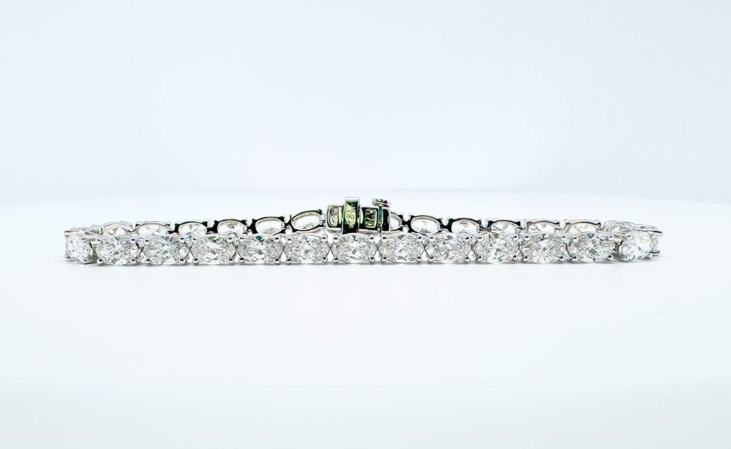 14k white gold 9.01 carat lab grown side ways oval diamond tennis bracelet.