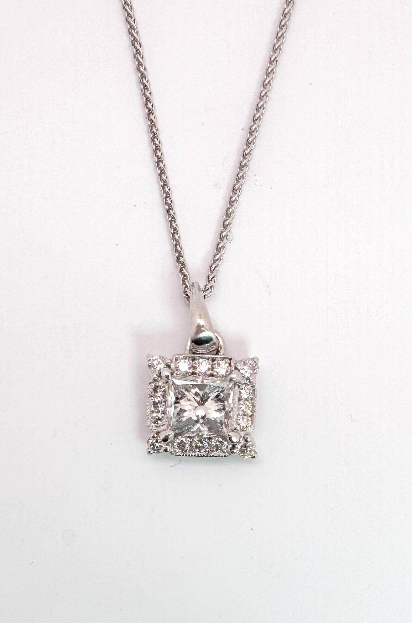14k, white gold 1.20 carat, custom made, natural diamond pendant.GIA certified VS2 H