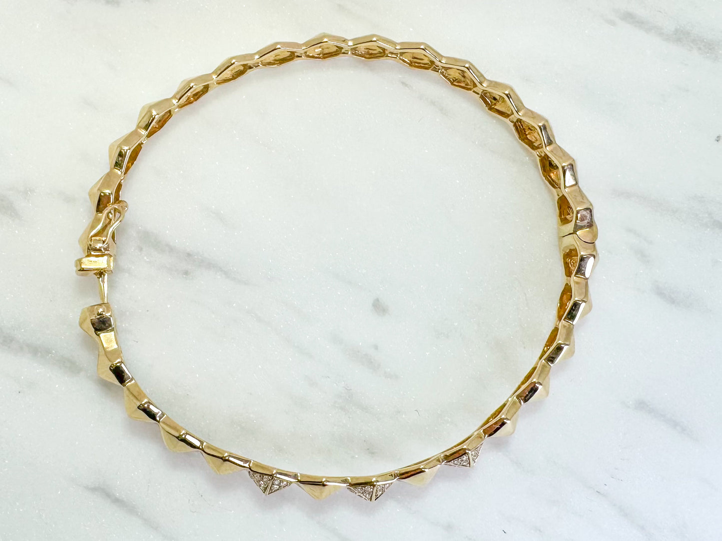 14k yellow gold diamond spike bangle