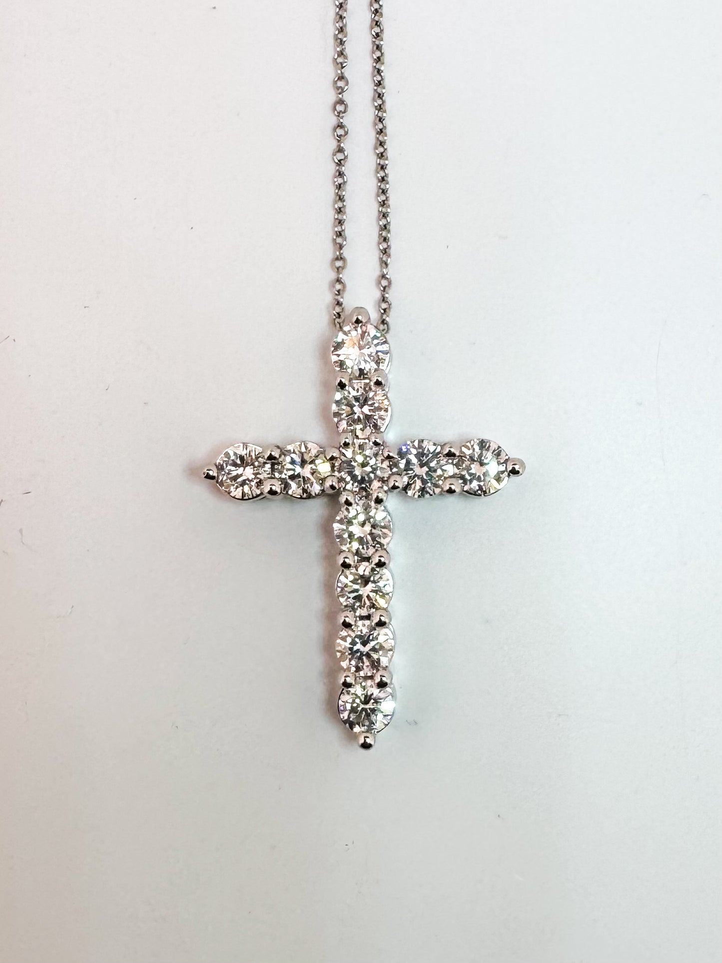 14K, whtie gold, 3.00 carat total weight, lab grown diamond cross pendant and chain.